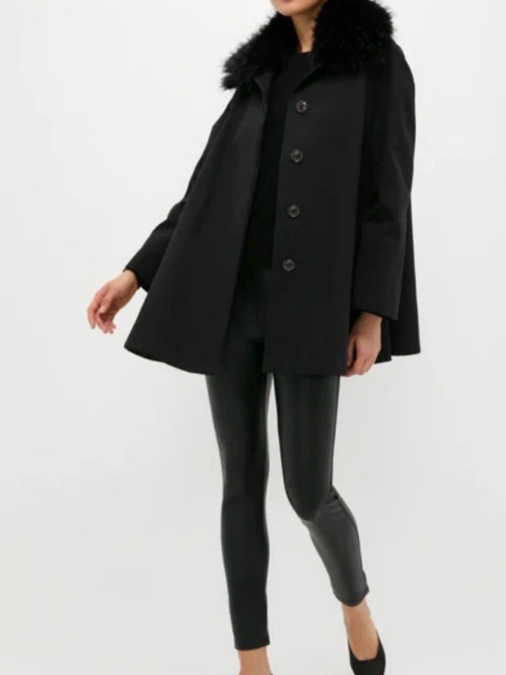 Tuckernuck Fur Collar Black Cecile Swing Cape Jacket $298 NWT XL / XXL